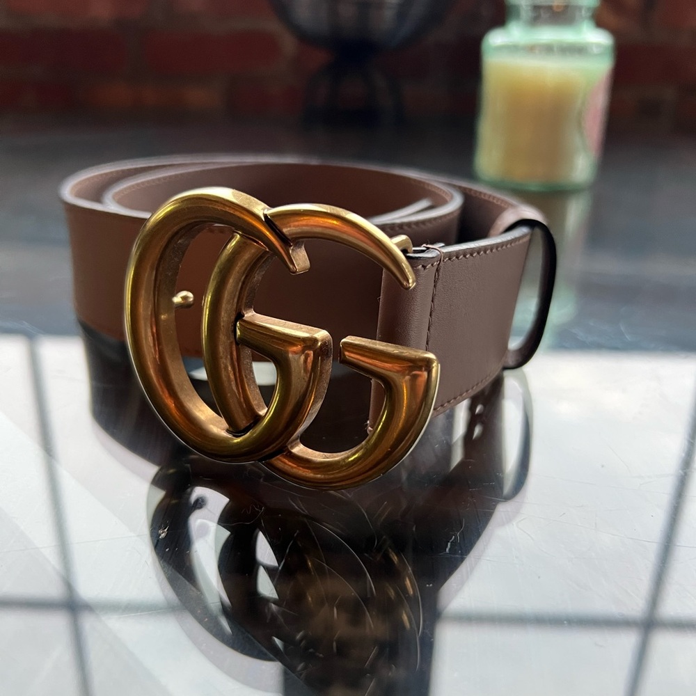 Gucci Gold Buckle dusty pink Leather Belt